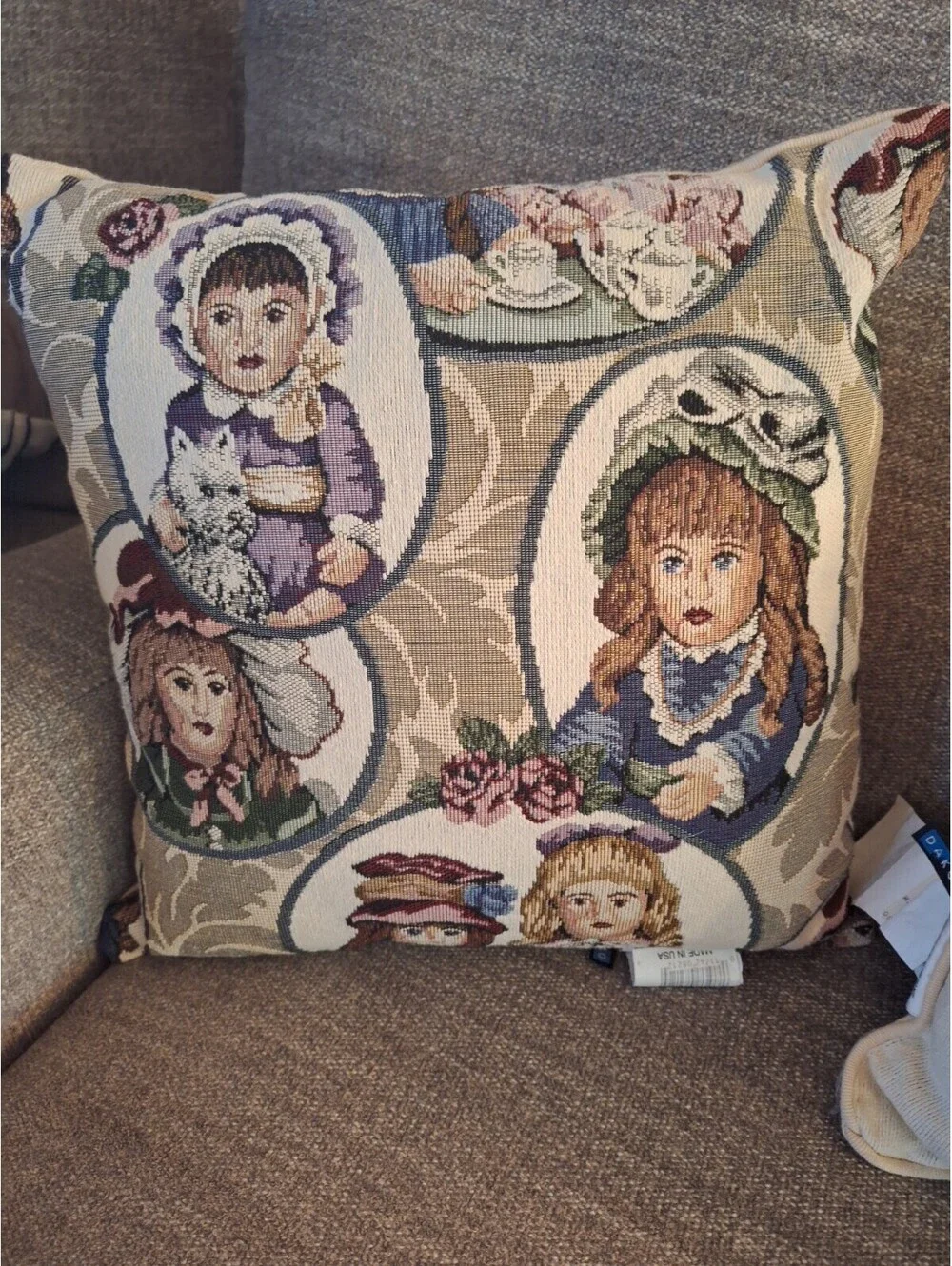 VTG 3pc Set Dakotah Tapestry Throw Pillows Victorian Dolls/Tea Party JCpenny